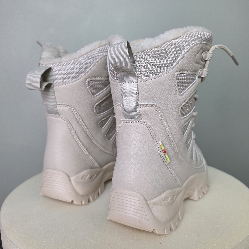 Waterproof Cream Snow Boots Outdoor Mid-tube Lace-Up Size 38EU - Picture 11 of 15